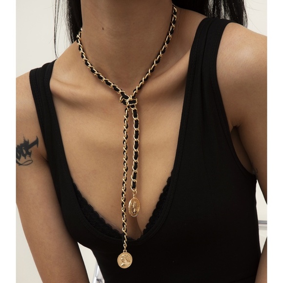 Royalty Coin Pendant Chain – Adjustable Gold Necklace, Choker or Lariat - Picture 6 of 8